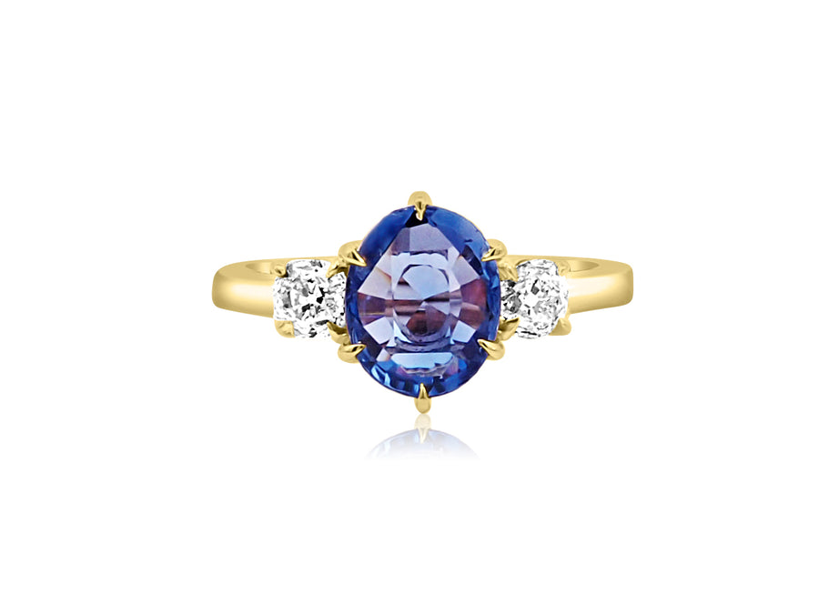 Blue Sapphire and Diamond Twilight Yellow Gold Ring