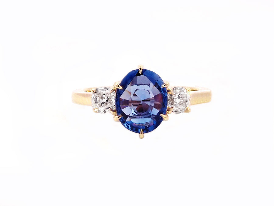 Blue Sapphire and Diamond Twilight Yellow Gold Ring
