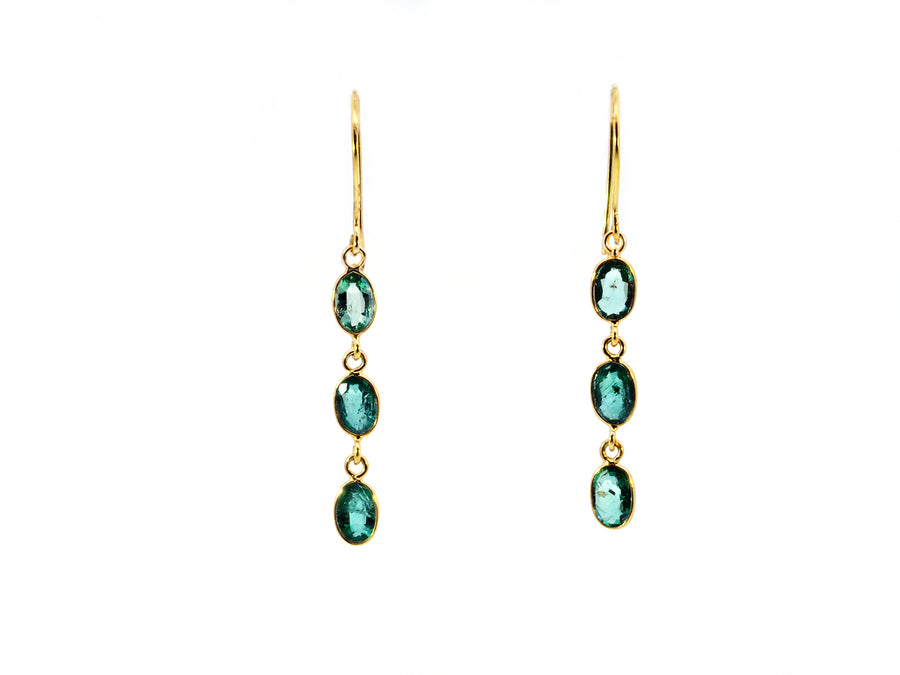 Oval Emerald Yellow Gold Drop Earrings