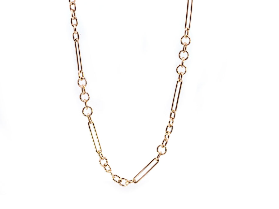 Paperclip & Round Link Yellow Gold Necklace