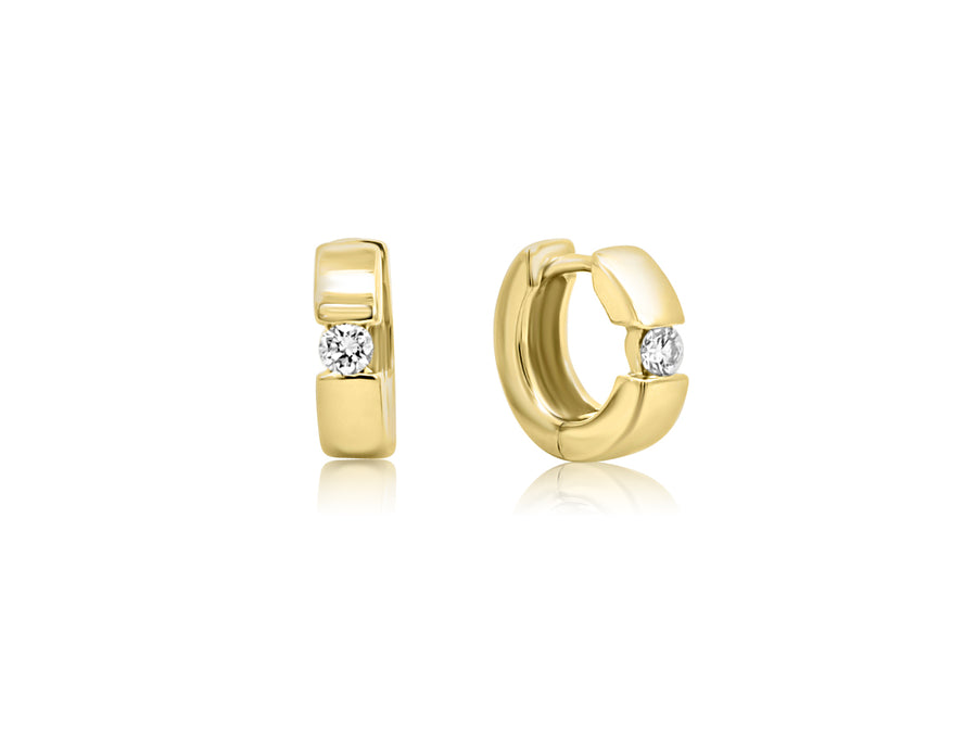 Single Diamond Yellow Gold Huggie Hoop Earrings