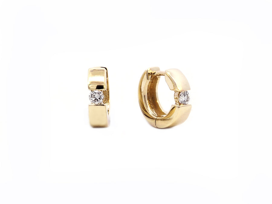 Single Diamond Yellow Gold Huggie Hoop Earrings