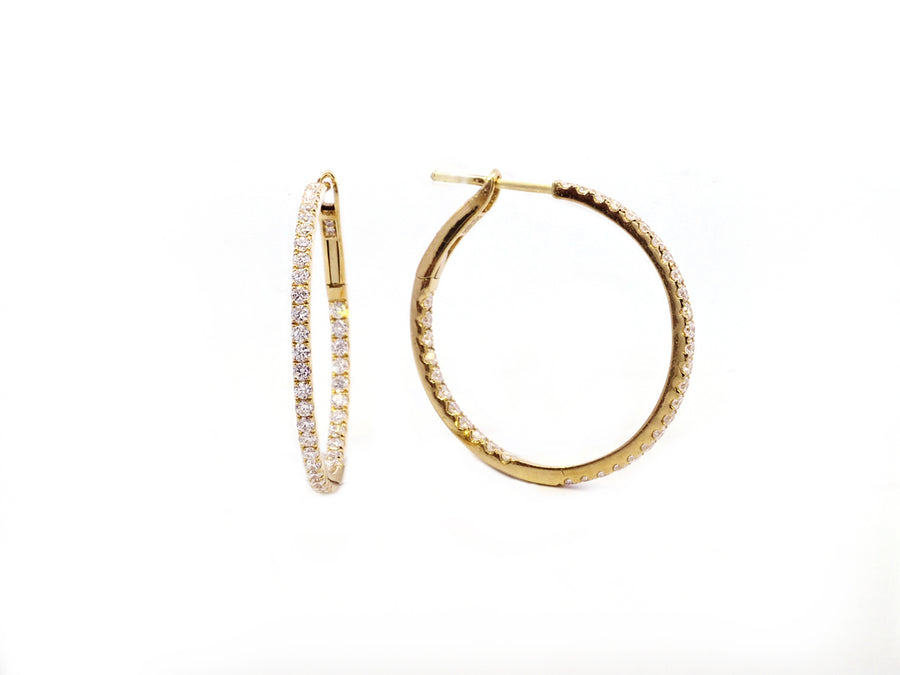 Medium Diamond Hoop Yellow Gold Earrings