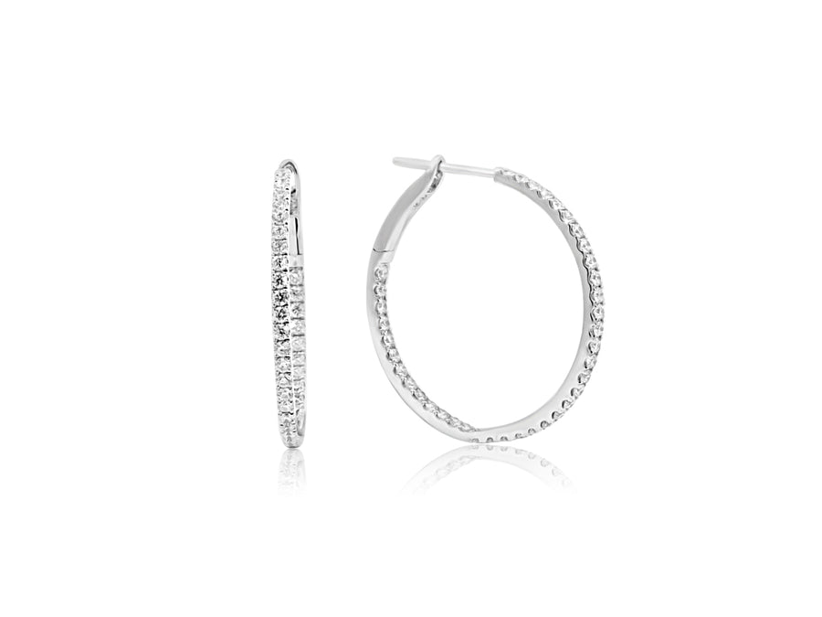 Medium Diamond Hoop White Gold Earrings