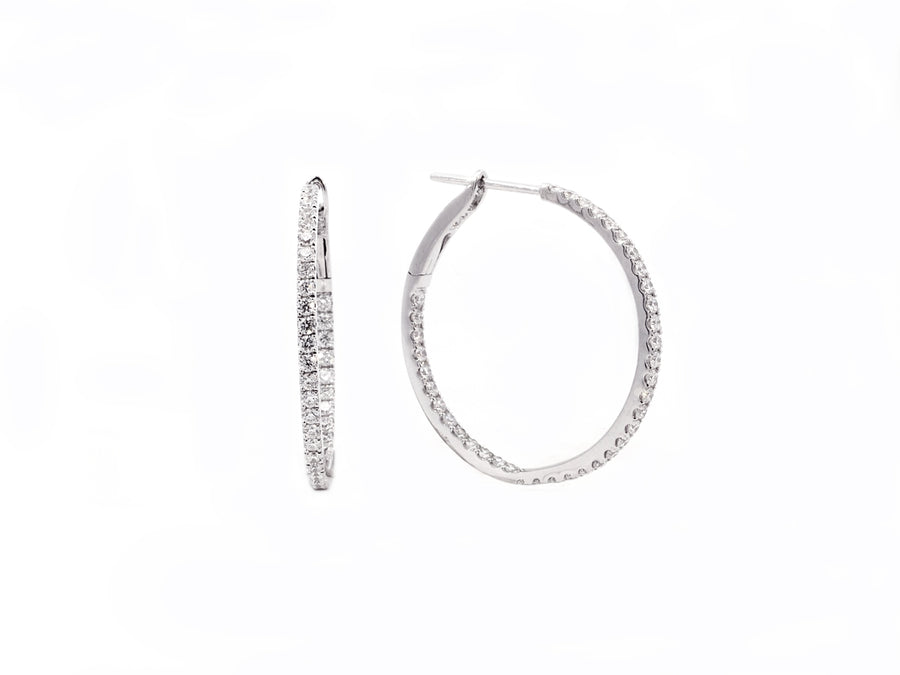 Medium Diamond Hoop White Gold Earrings