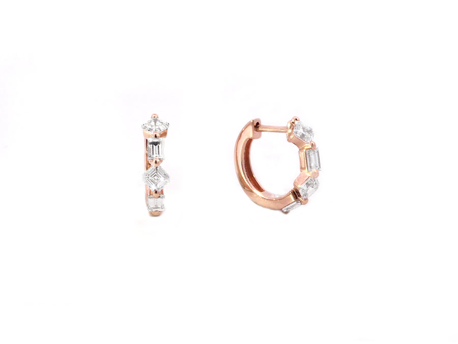 Mixed Diamond Hoop Rose Gold Earrings
