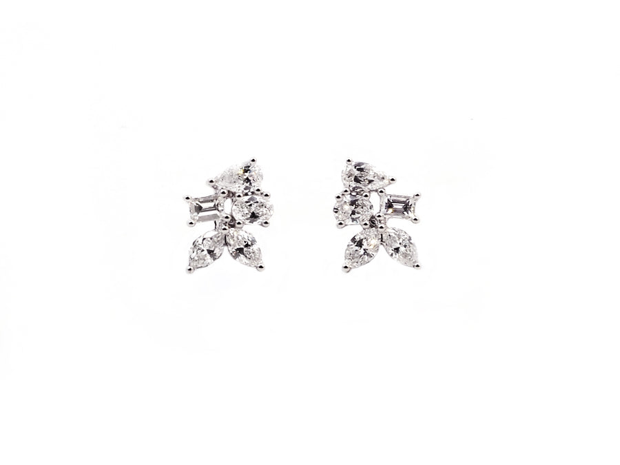 Mixed Cluster Diamond White Gold Earrings