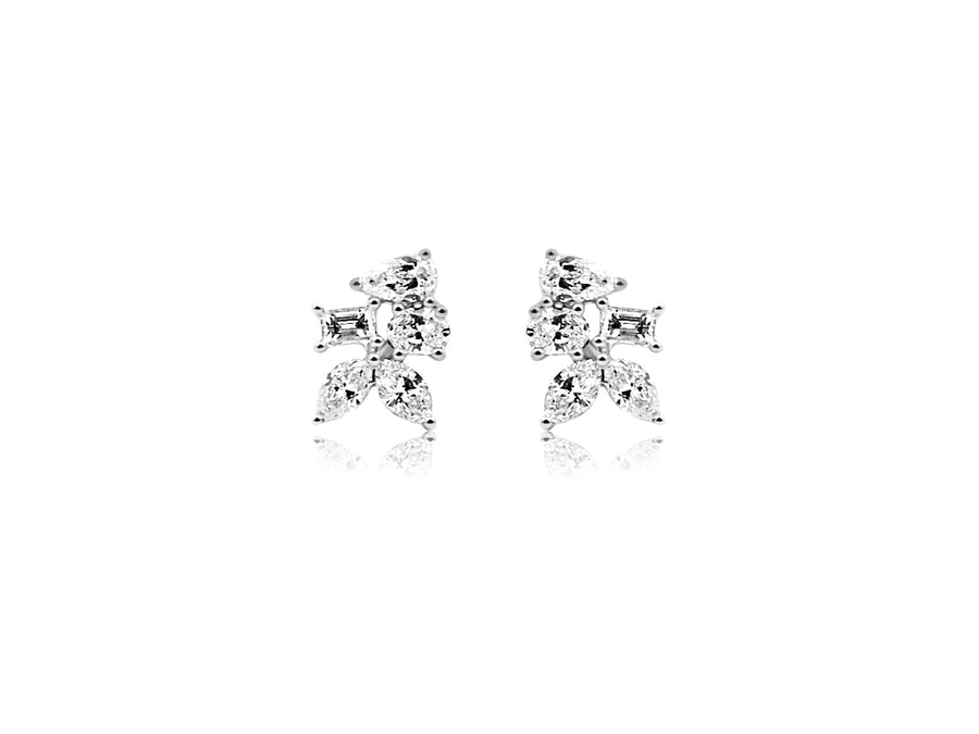 Mixed Cluster Diamond White Gold Earrings