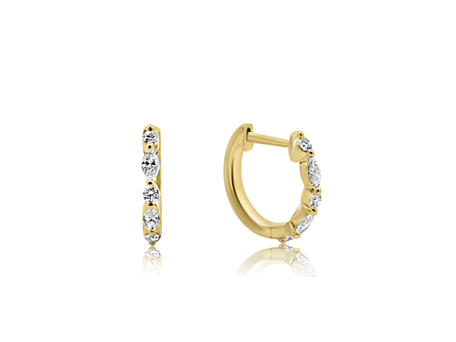 Small Mixed Diamond Yellow Gold Hoop Earrings