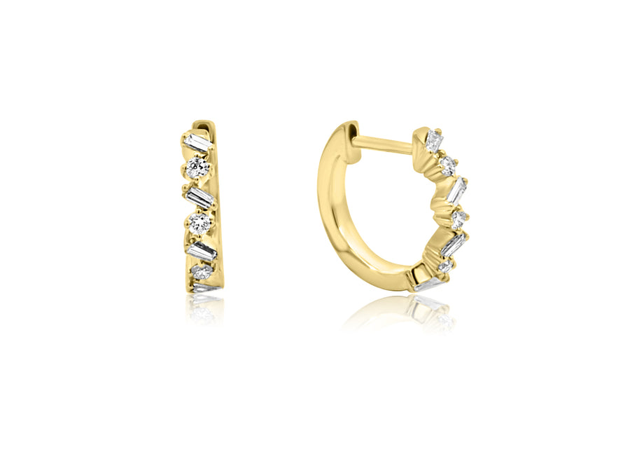 Small Baguette Diamond Gold Hoop Earrings
