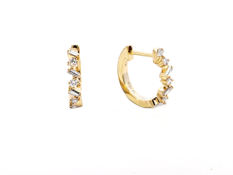 Small Baguette Diamond Gold Hoop Earrings