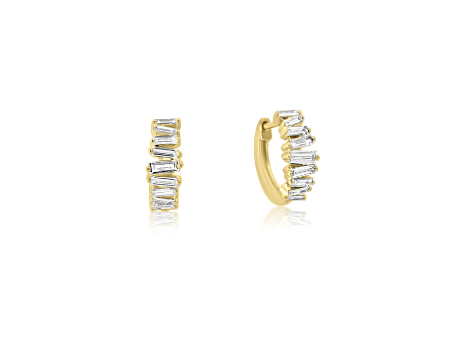 Small Freeform Baguette Diamond Gold Hoop Earrings