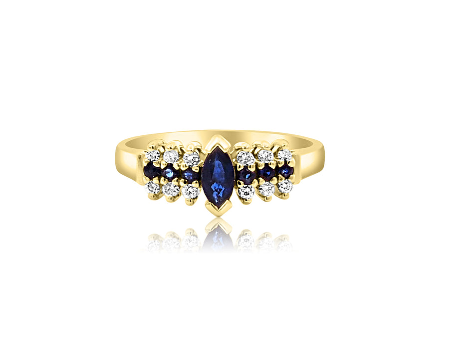 Blue Sapphire and Diamond Marquise Cluster Ring
