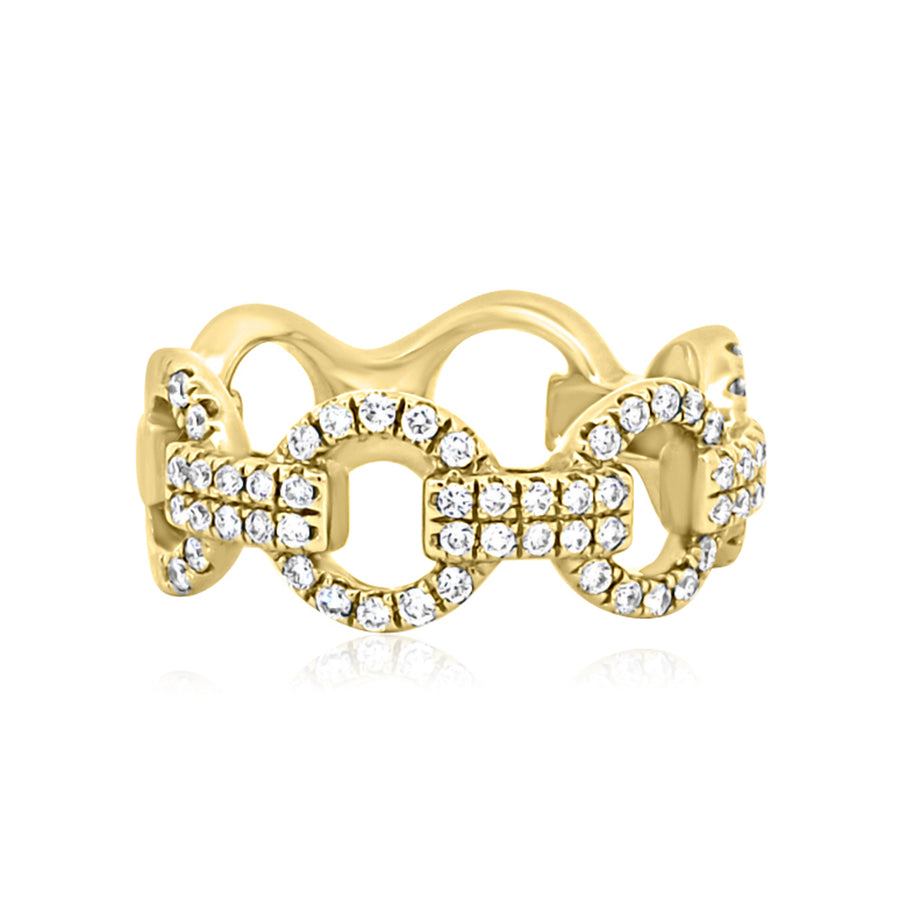 Pave Diamond Circle Link Yellow Gold Ring