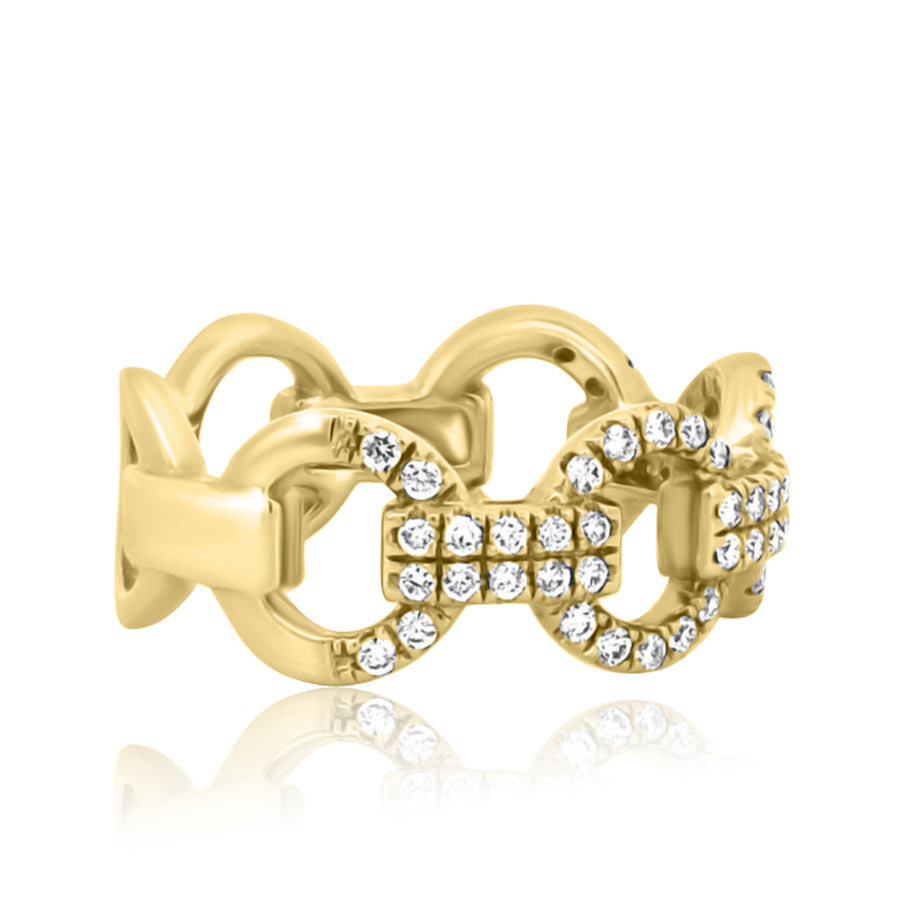 Pave Diamond Circle Link Yellow Gold Ring