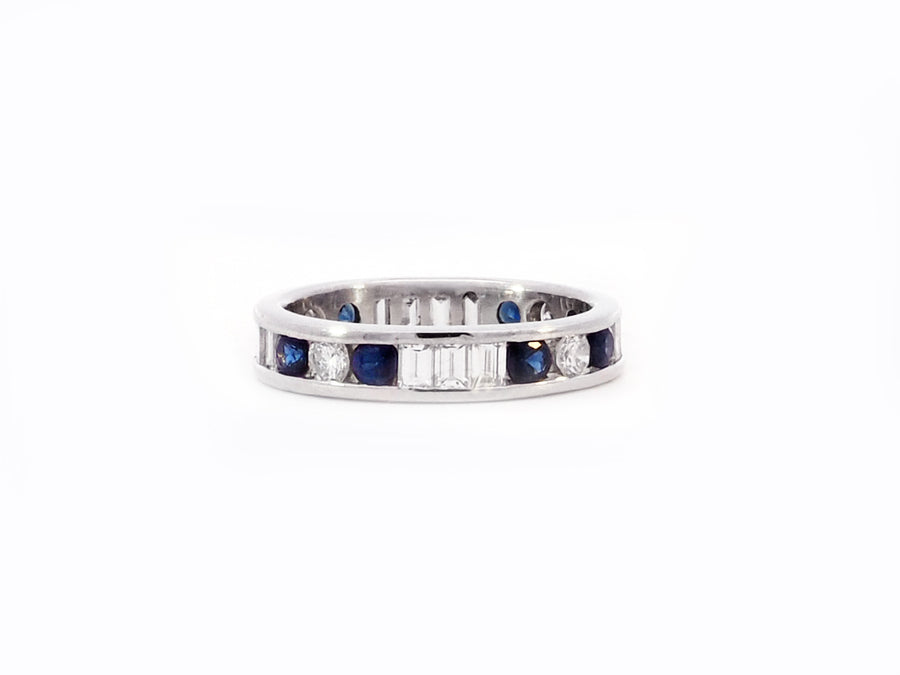 Vintage Platinum Diamond and Sapphire Eternity Ring