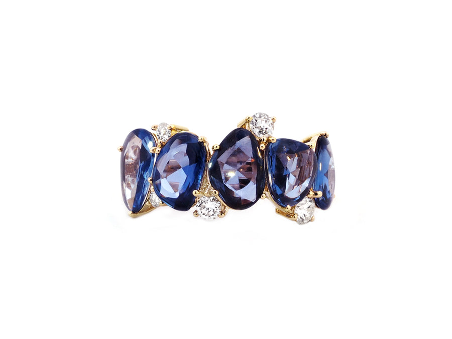 Blue Sapphire and Old European Cut Diamond Ring