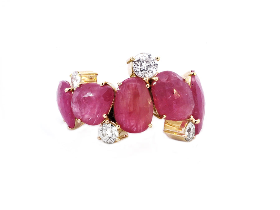 Pink Sapphire and Diamond Yellow Gold Ring