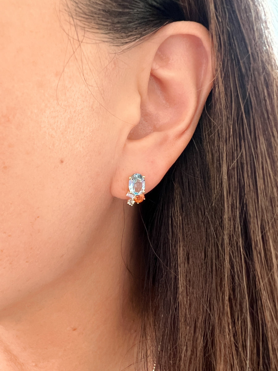 Blue Topaz Multi Gemstone Cluster Earrings