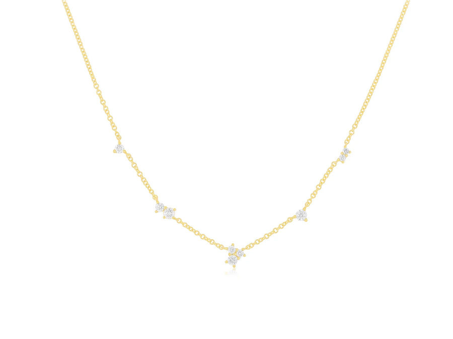 Multi Diamond Cluster Yellow Gold Necklace
