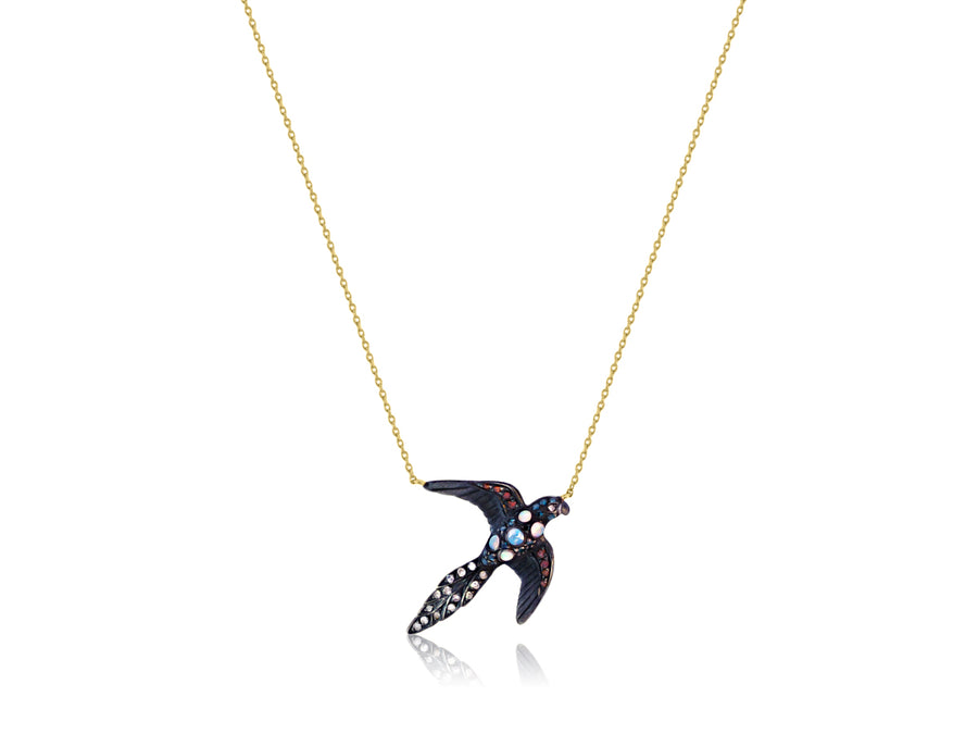 Diamond, Opal & Sapphire Bird Pendant