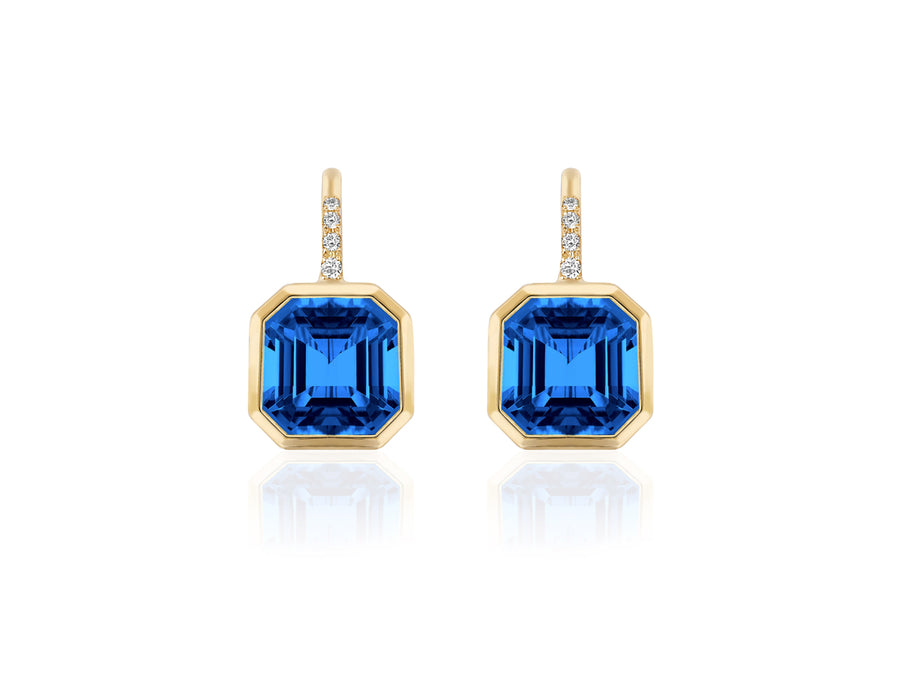 London Blue Topaz Gold Bezel Earrings