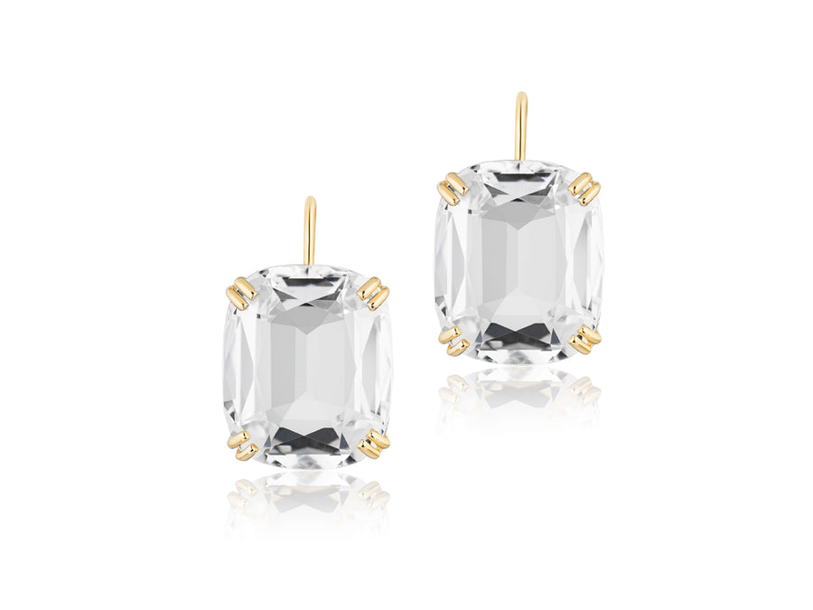 Rock Crystal French Wire Yellow Gold Earrings