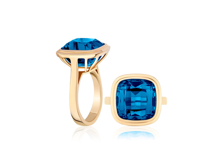 Manhattan London Blue Topaz Cushion Yellow Gold Ring