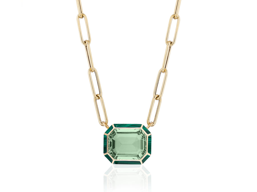 'Melange' Pressiolite & Malachite Cushion Pendant