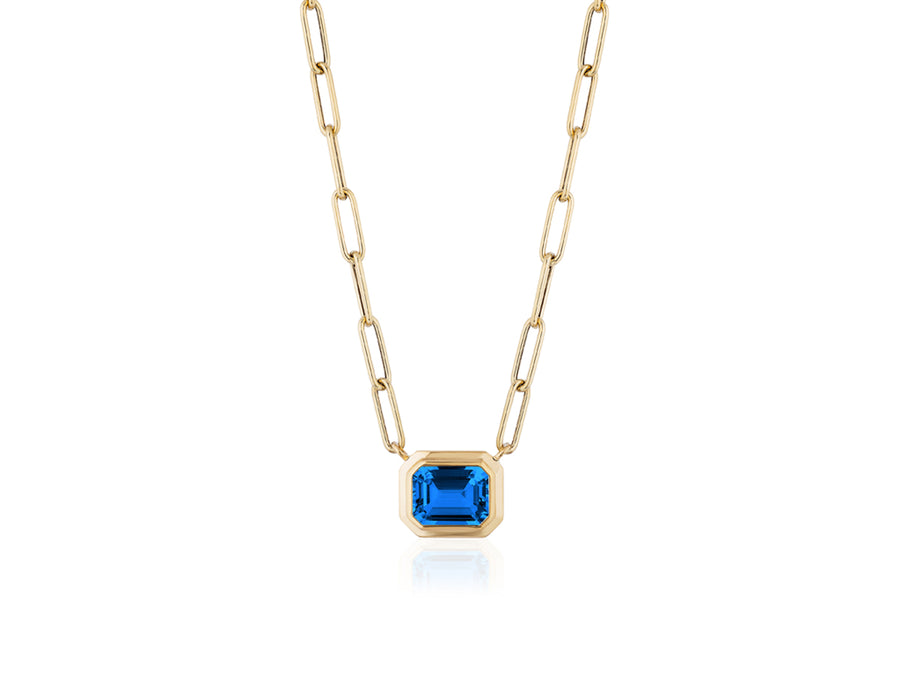 London Blue Topaz Gold Bezel Manhattan Necklace