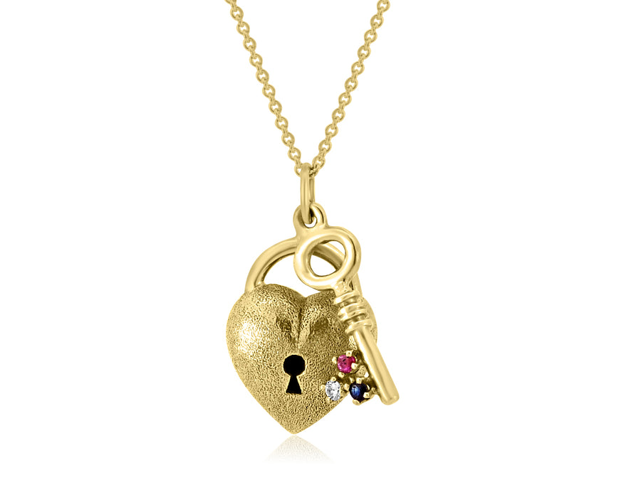 Vintage Heart and Gemstone Key Pendant