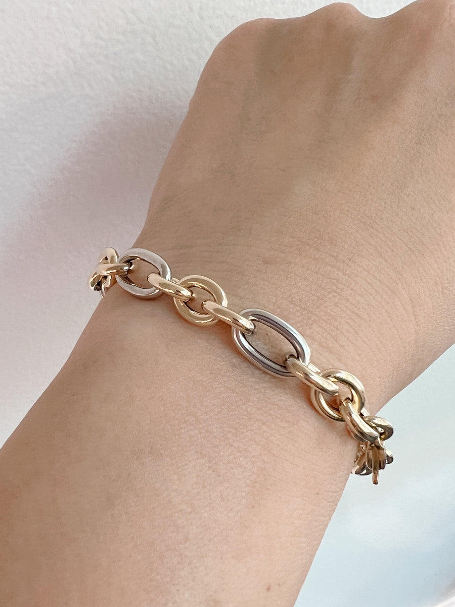 Oval Link Yellow & White Gold Bracelet