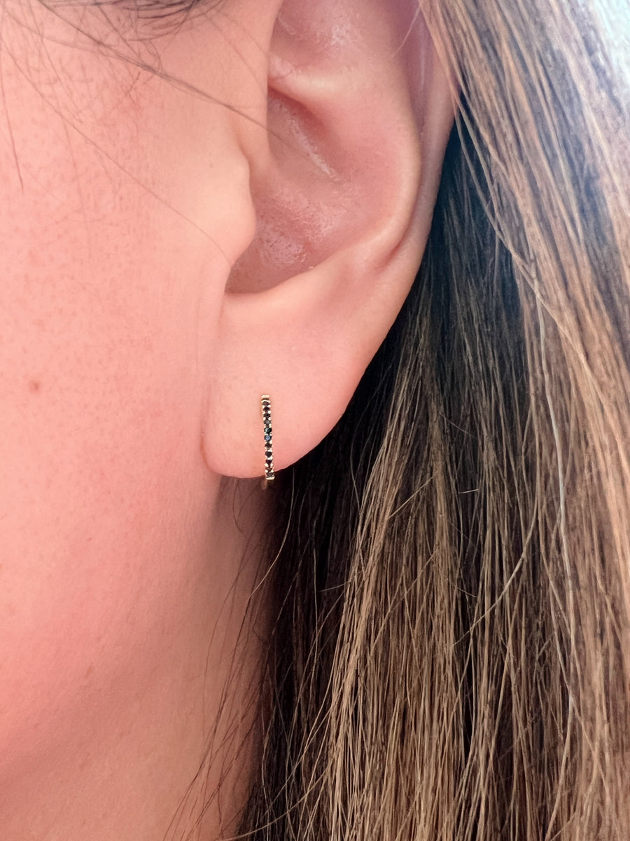 Small Pave Black Diamond Hoop Earrings