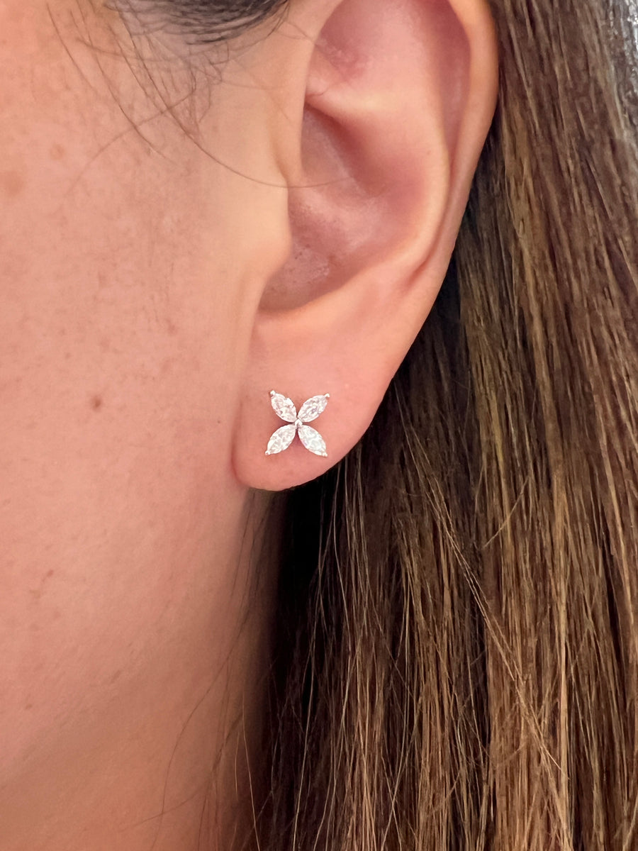 Large White Gold Diamond Petal Earrings