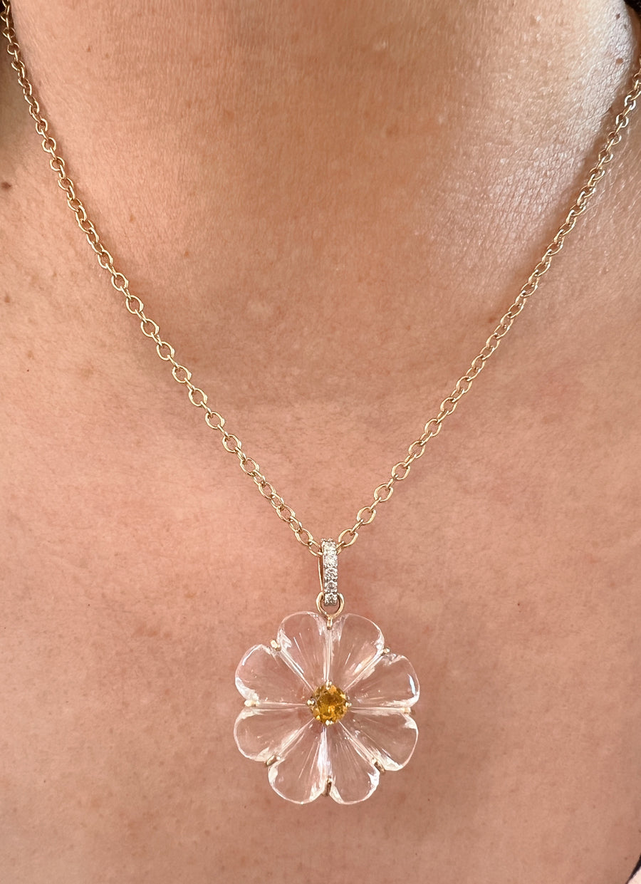 Crystal Quartz Flower & Yellow Sapphire Pendant