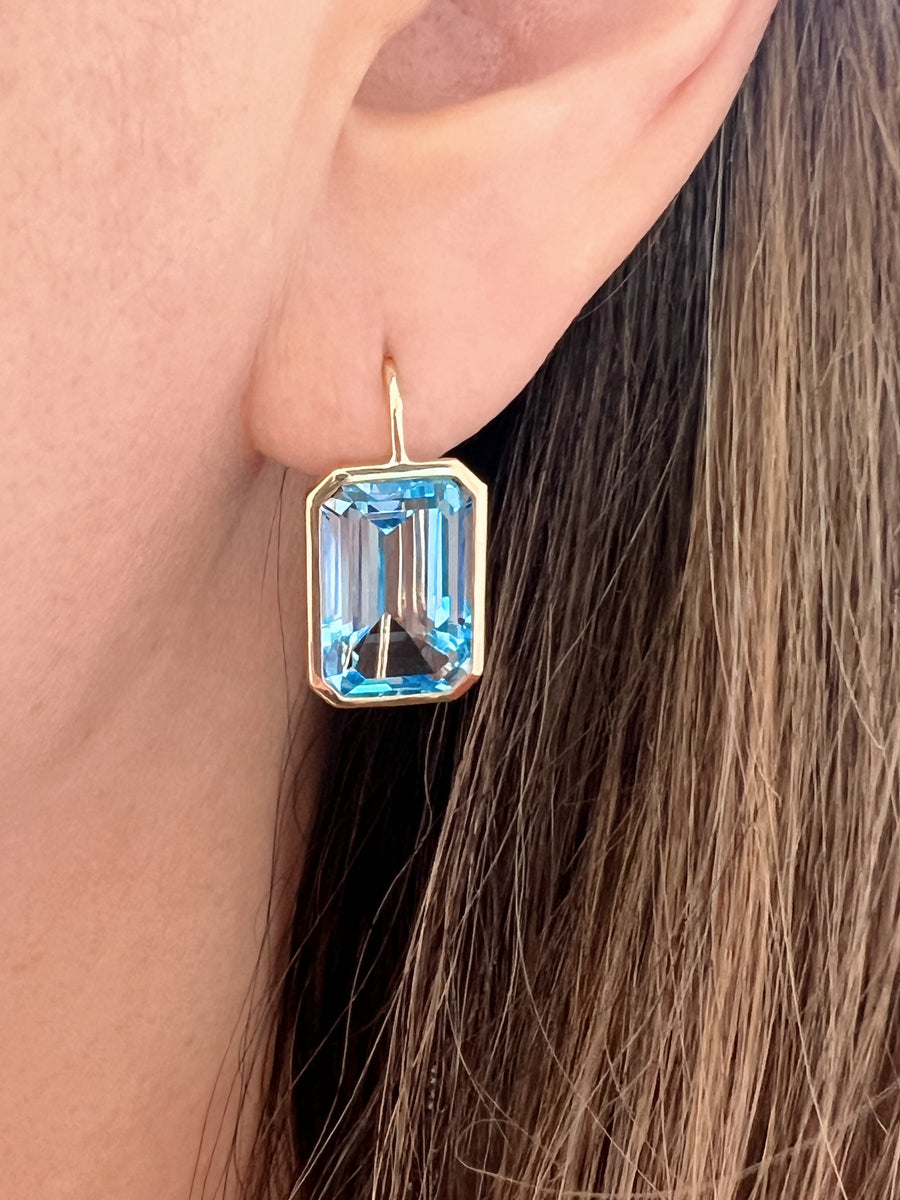 Blue Topaz Gold Bezel Earrings