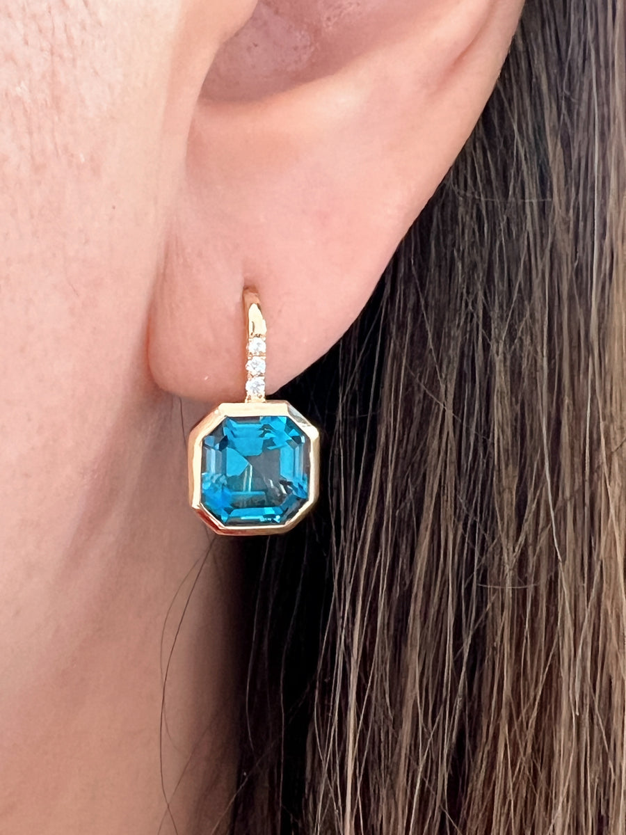 London Blue Topaz Gold Bezel Earrings