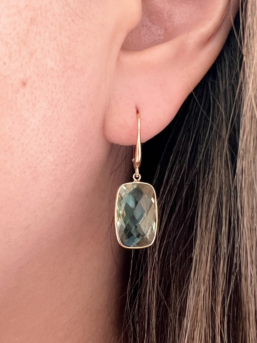 Green Amethyst Yellow Gold Earrings