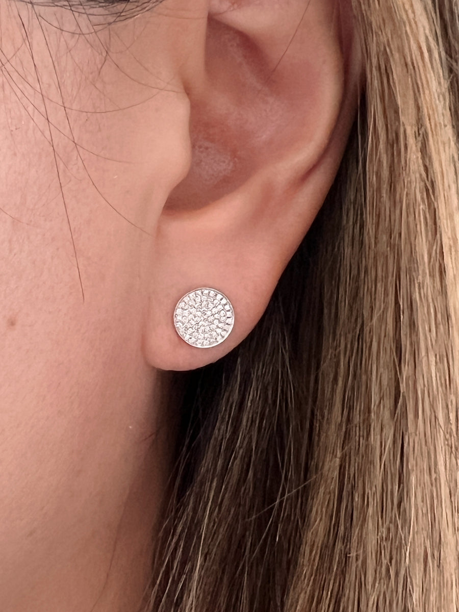 White Gold Pave Diamond Disc Earrings