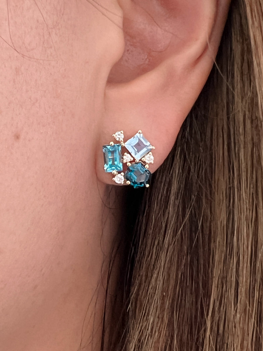 Blue Topaz Cluster Earrings