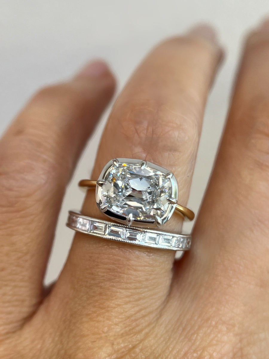 3.03ct EVS2 Antique Cushion Lab Diamond Rue Ring