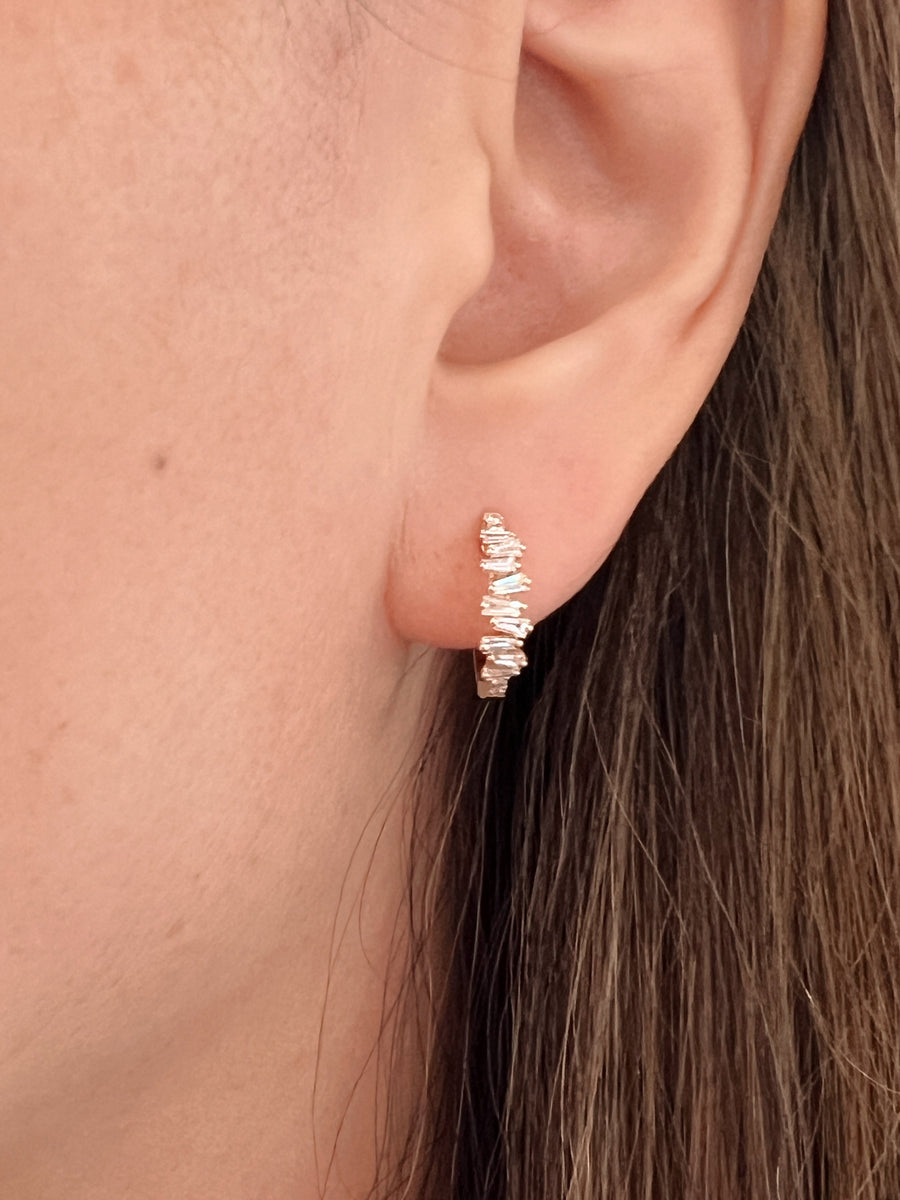 Organic Baguette Diamond Hoop Earrings