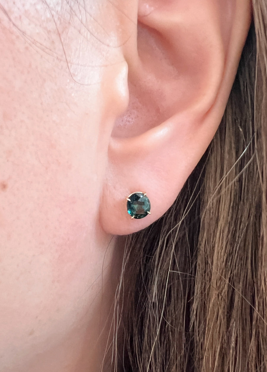 1.93ct Oval Teal Green Sapphire Stud Earrings