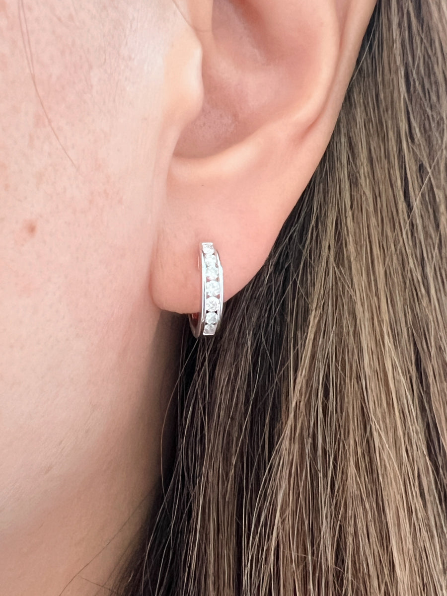 Channel Set Diamond White Gold Hoops