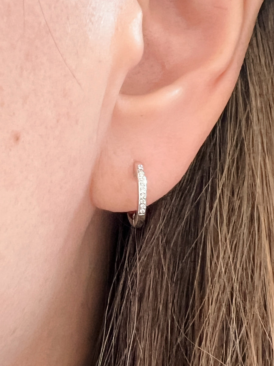 Pave Diamond White Gold Hoops