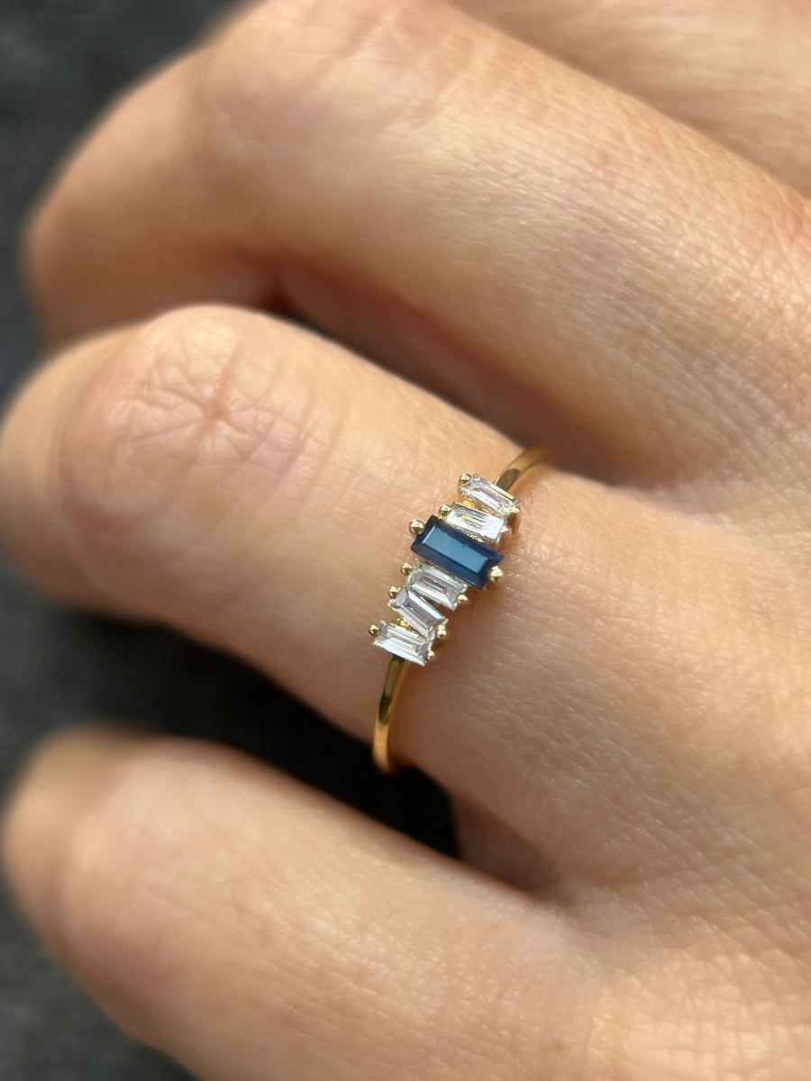 Baguette Diamond and Sapphire Ring