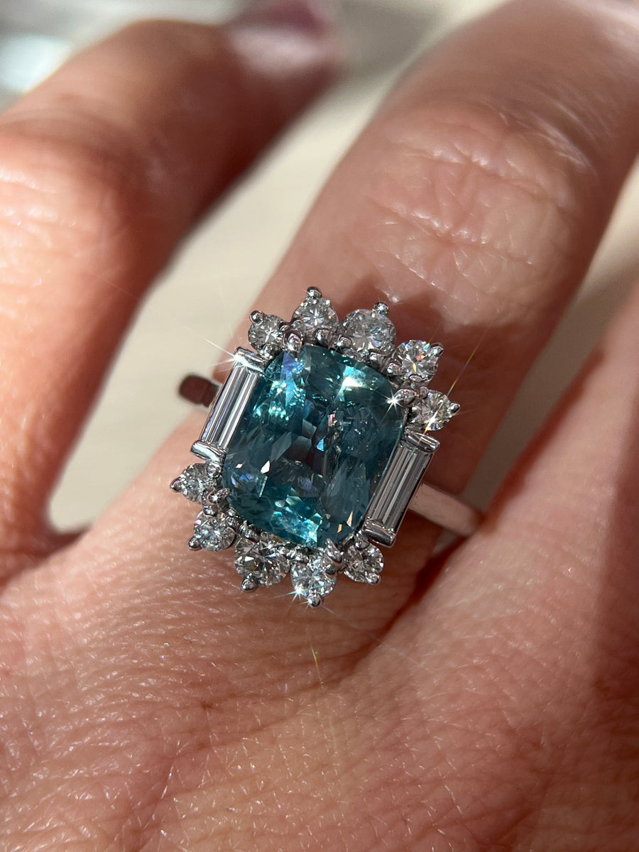 3.90ct Cushion Cut Sapphire Deco Cluster Ring