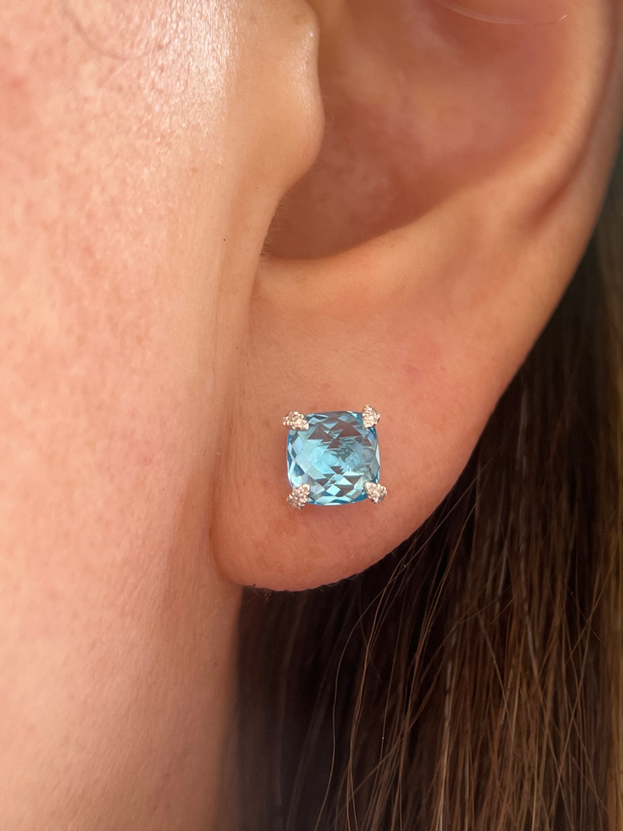 Blue Topaz White Gold Stud Earrings