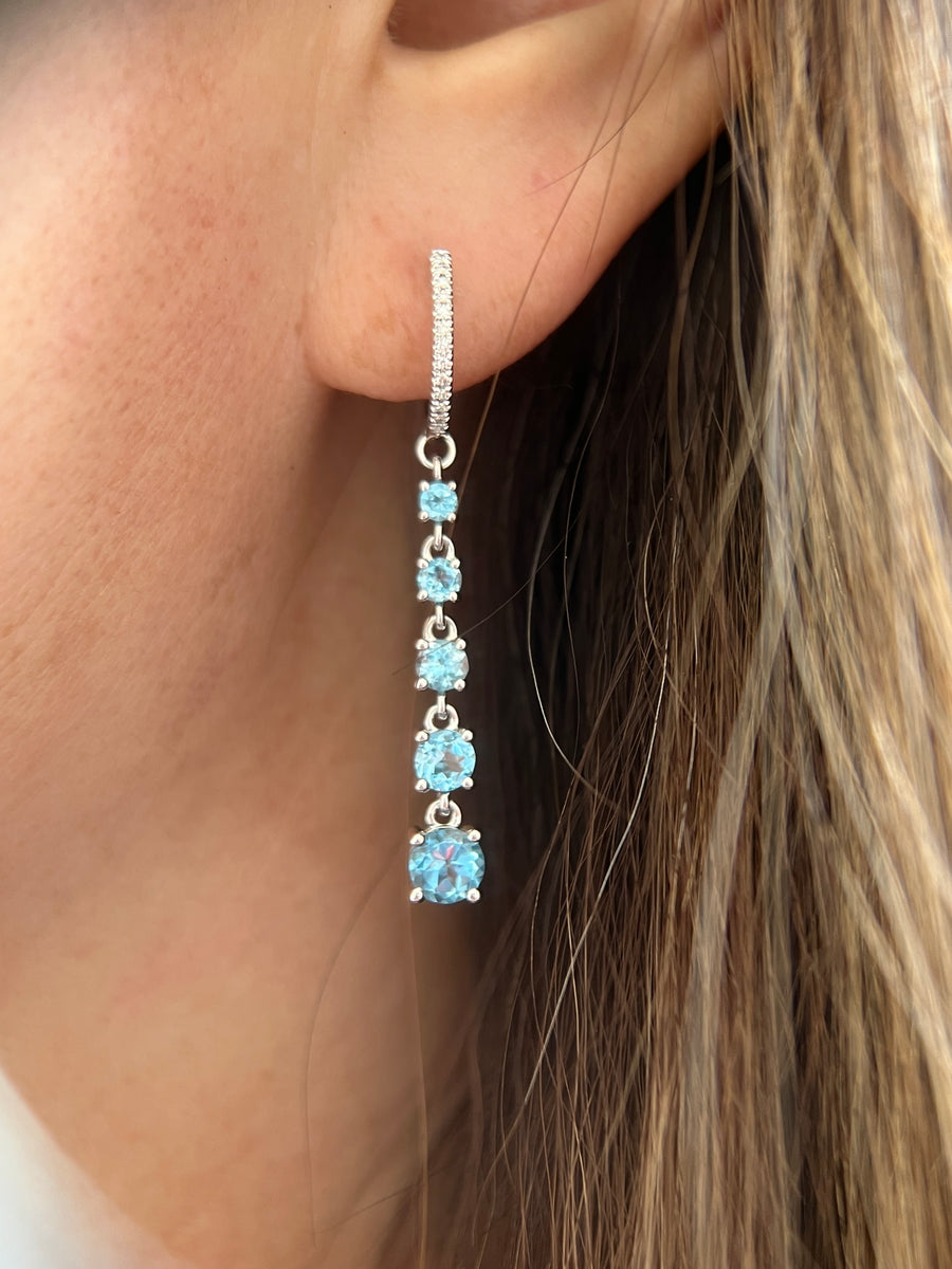 Blue Topaz White Gold Drop Earrings