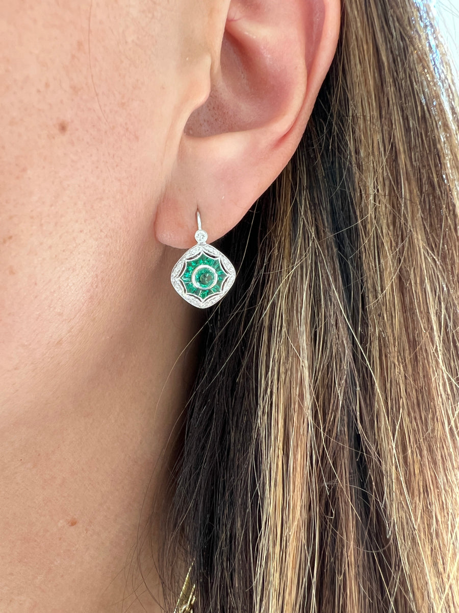 Emerald & Diamond White Gold Earrings